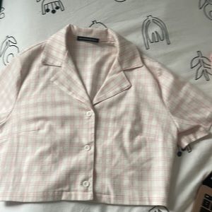 old brandy cropped collard shirt